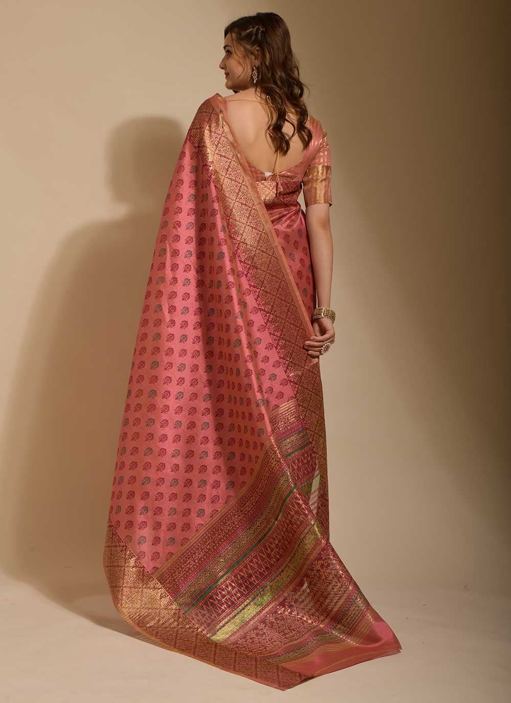 Designer Art Silk Pink Print Saree