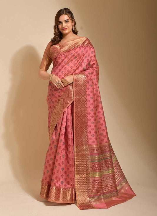 Designer Art Silk Pink Print Saree