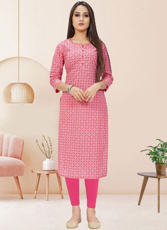 Casual Kurti Cotton Pink Print Kurtis