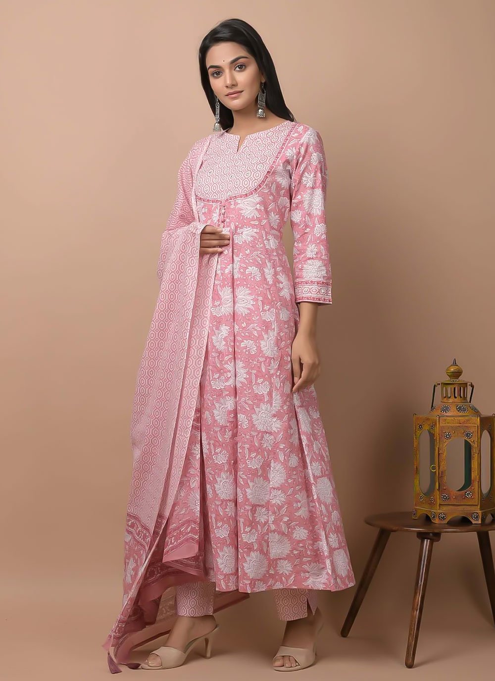 Salwar Suit Cotton Pink Print Salwar Kameez