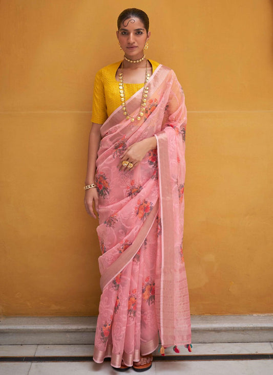 Classic Organza Pink Print Saree