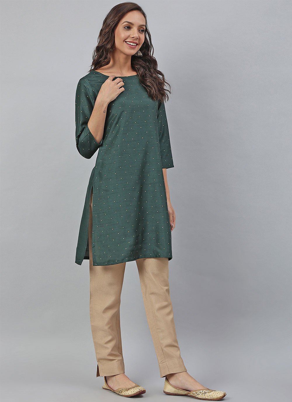 Salwar Suit Poly Silk Green Print Salwar Kameez