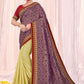 Classic Silk Purple Yellow Print Saree