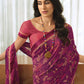 Casual Georgette Purple Lace Saree