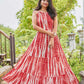 Designer Gown Rayon Red Print Gown