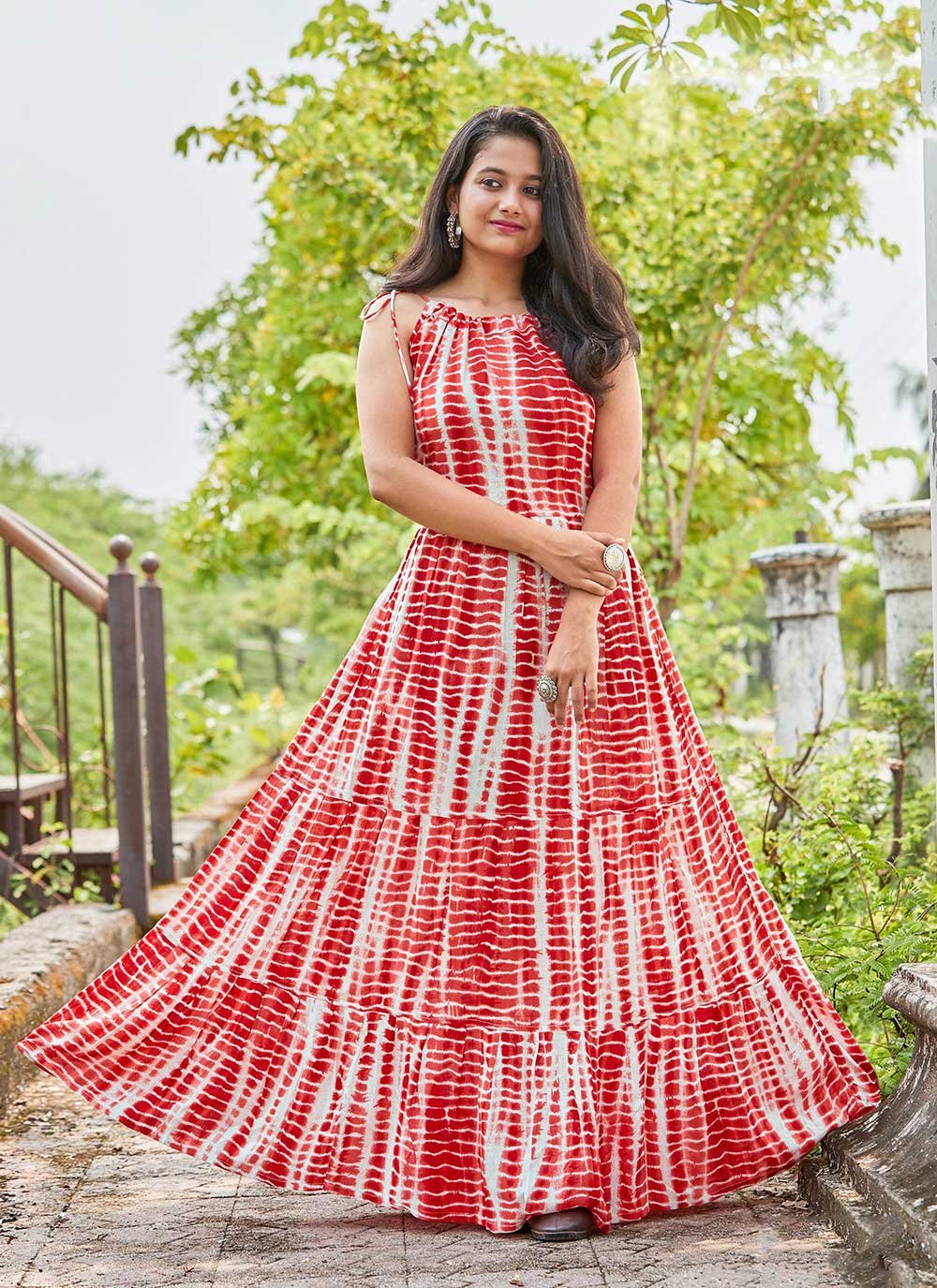 Designer Gown Rayon Red Print Gown