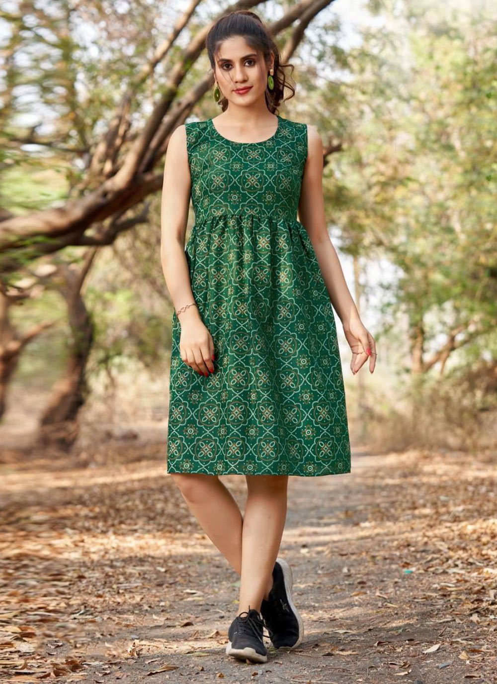 Designer Kurti Rayon Green Print Kurtis