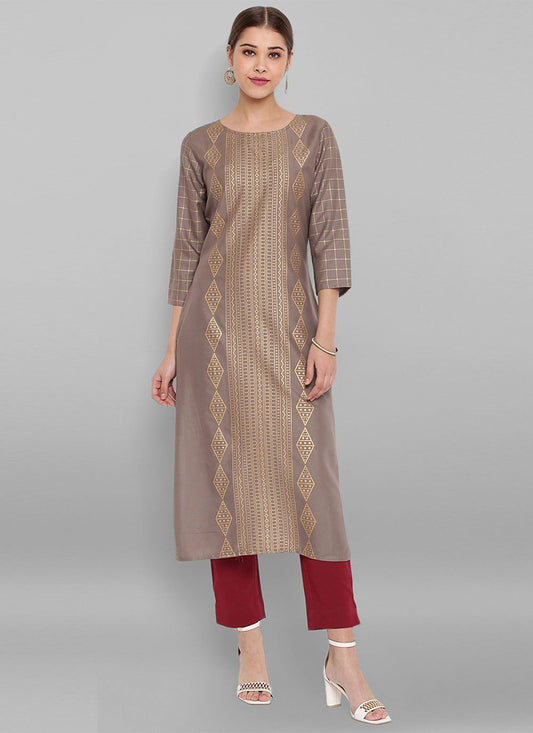 Designer Kurti Rayon Grey Print Kurtis