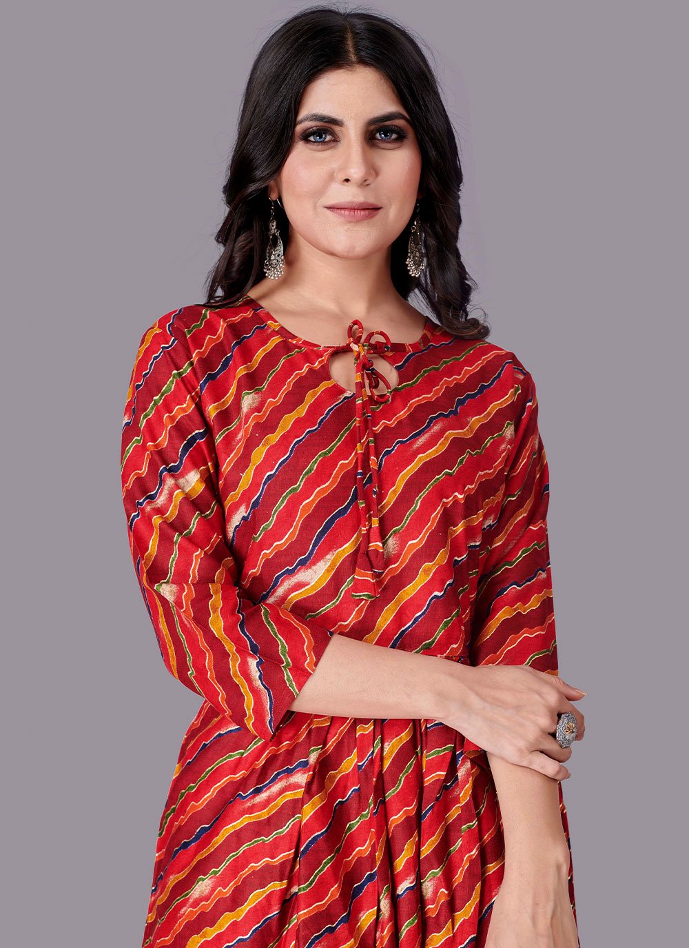 Casual Kurti Rayon Red Foil Print Kurtis