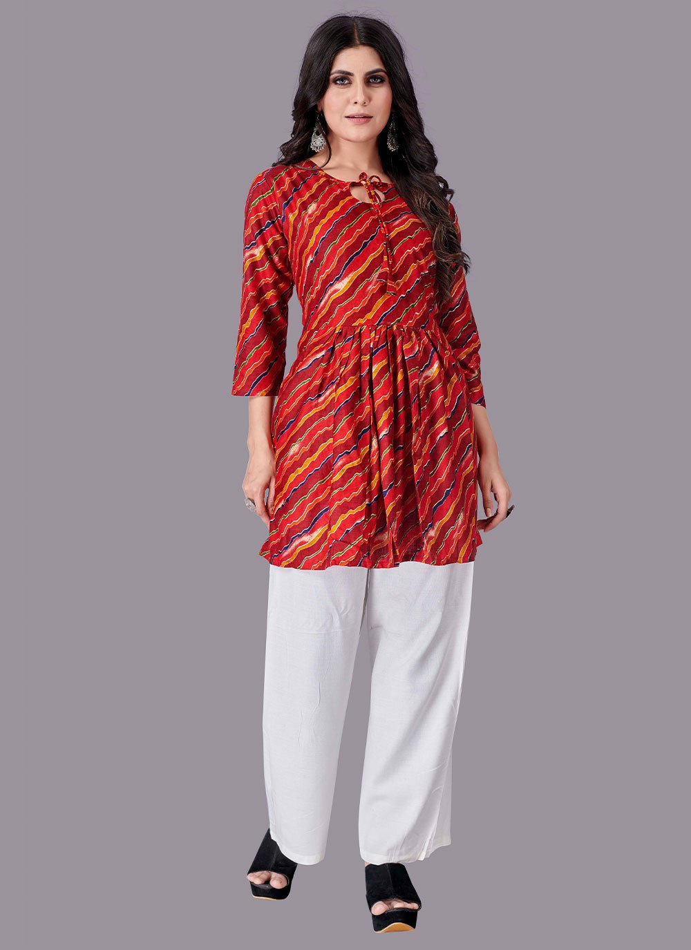 Casual Kurti Rayon Red Foil Print Kurtis