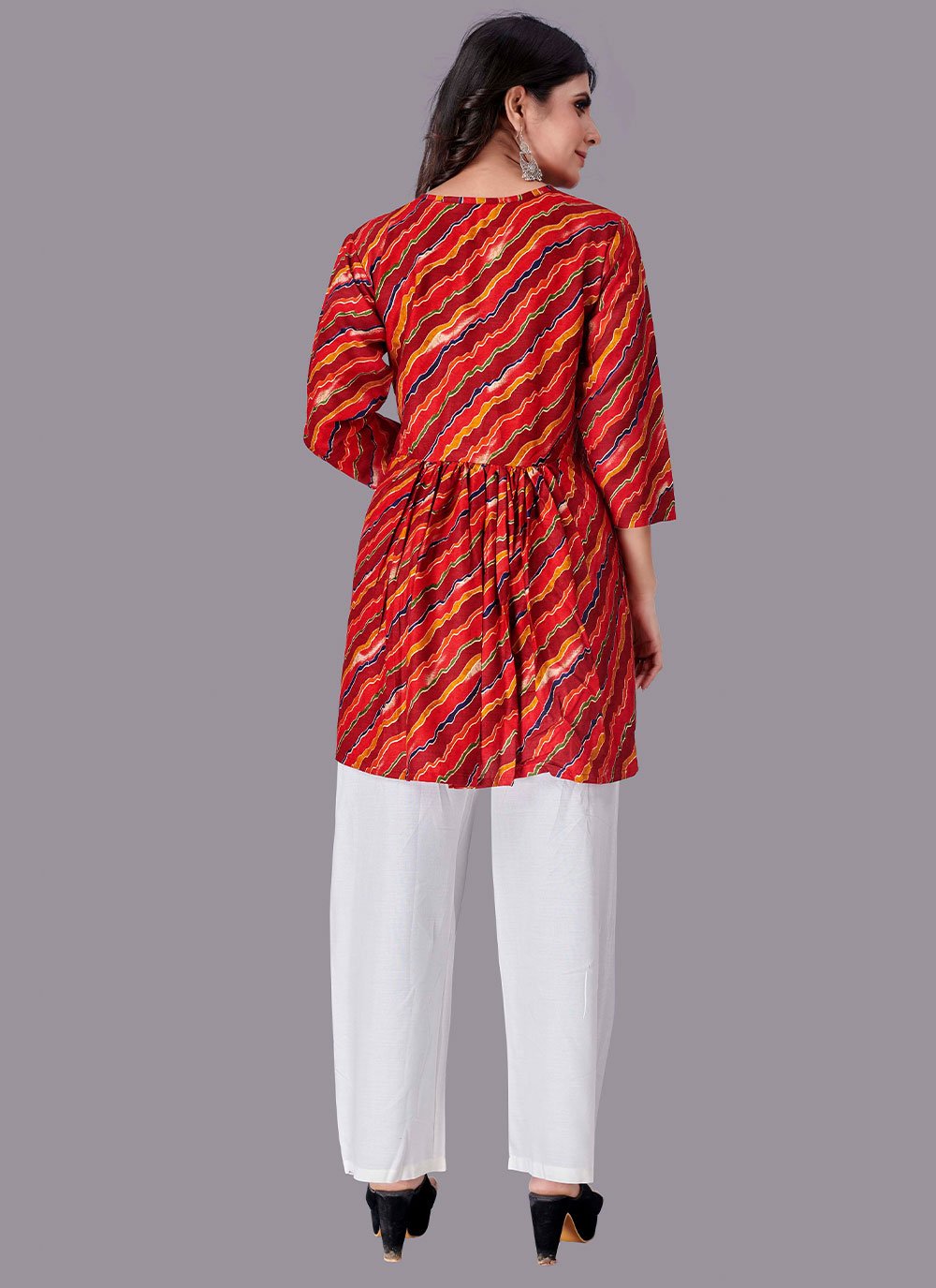 Casual Kurti Rayon Red Foil Print Kurtis