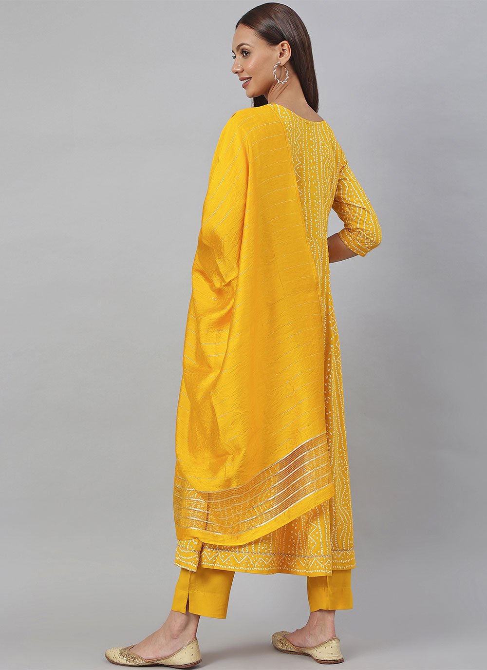Anarkali Suit Rayon Yellow Print Salwar Kameez