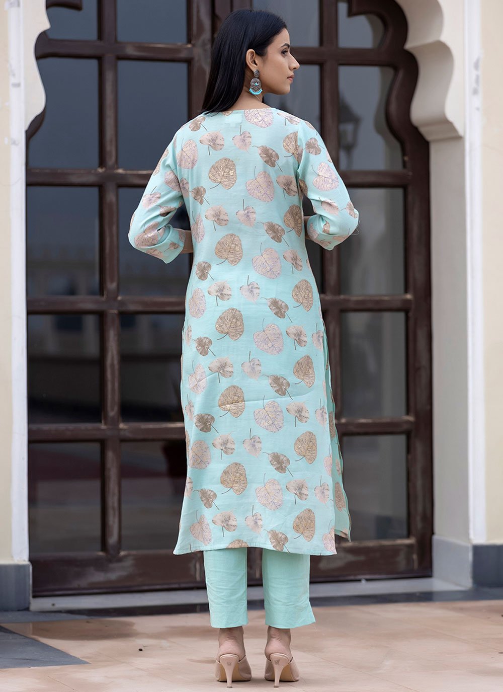 Salwar Suit Silk Sea Green Print Salwar Kameez