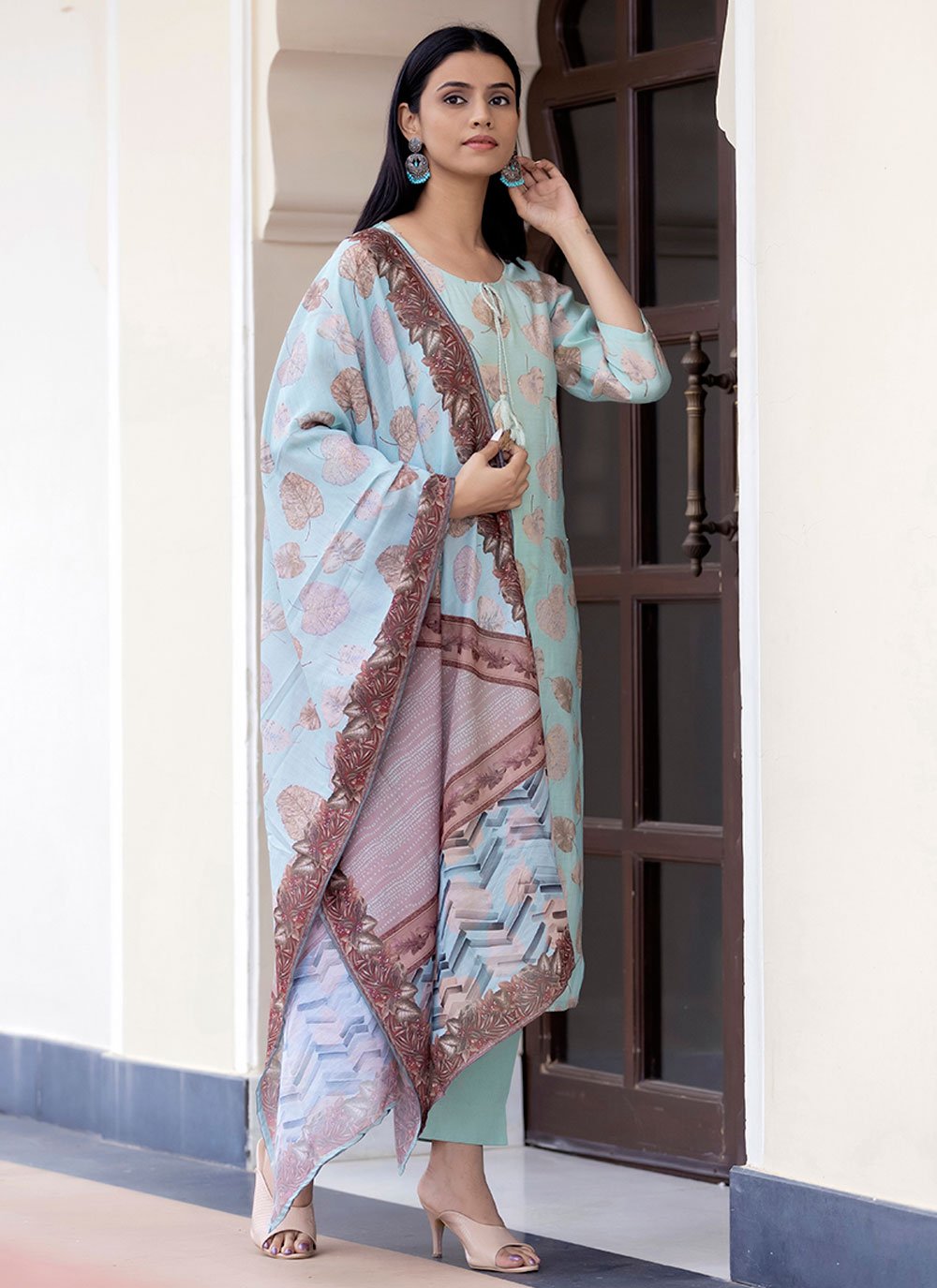 Salwar Suit Silk Sea Green Print Salwar Kameez