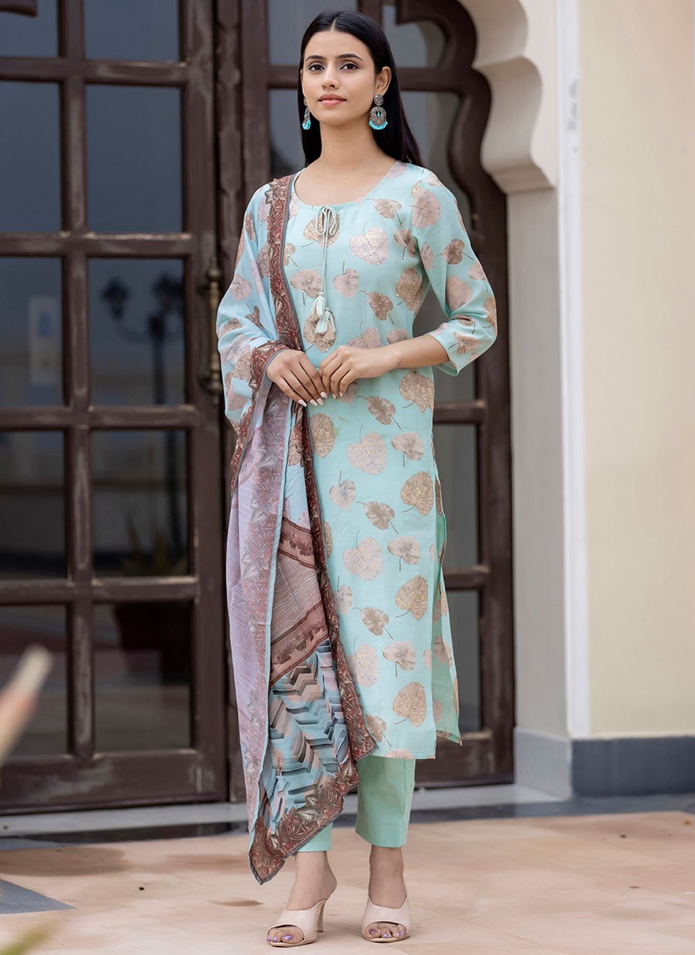 Salwar Suit Silk Sea Green Print Salwar Kameez