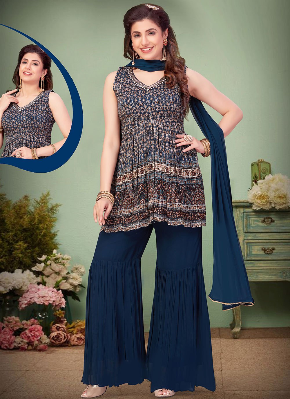 Salwar Suit Georgette Blue Print Salwar Kameez