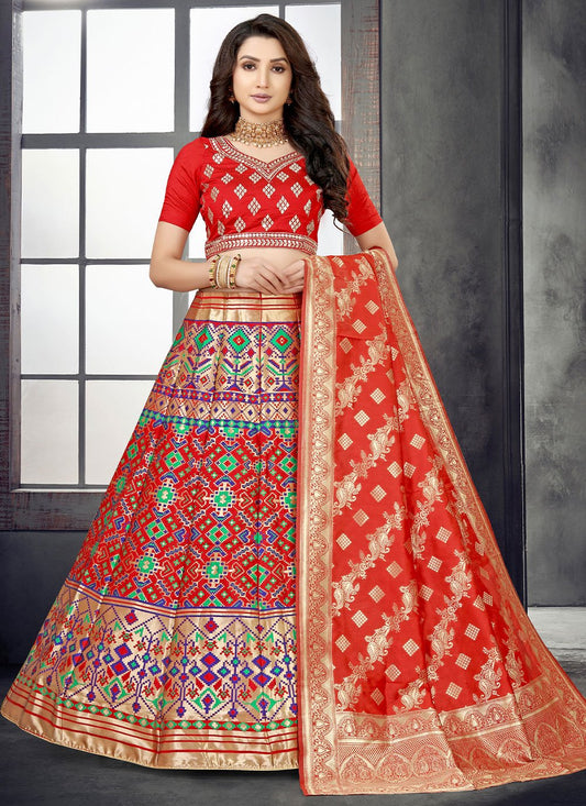 Lehenga Choli Banarasi Silk Red Mirror Lehenga Choli