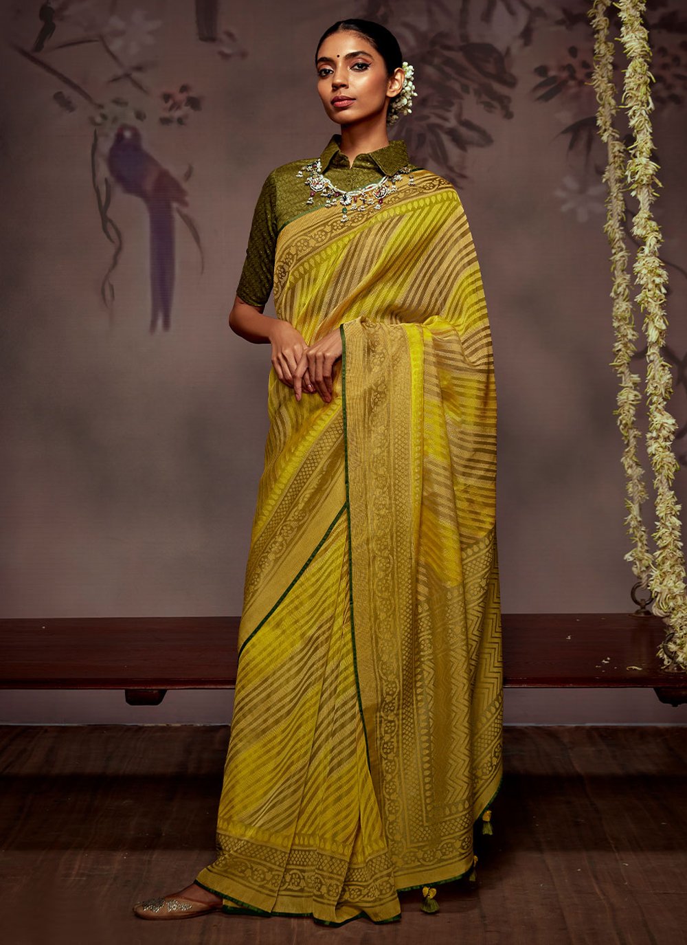 Classic Brasso Yellow Print Saree