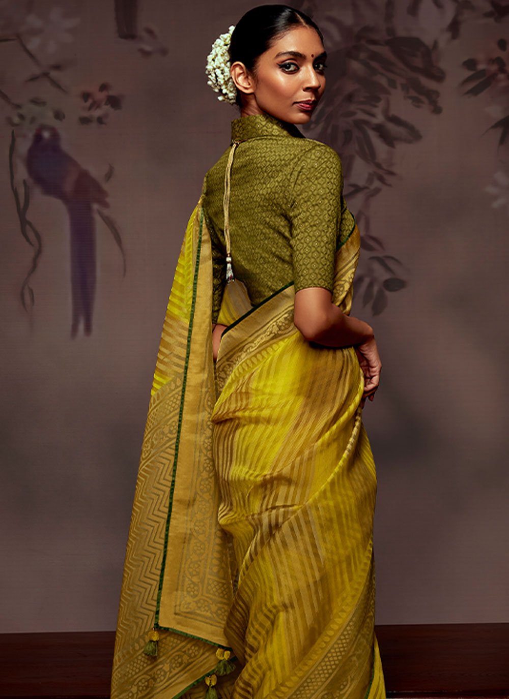 Classic Brasso Yellow Print Saree