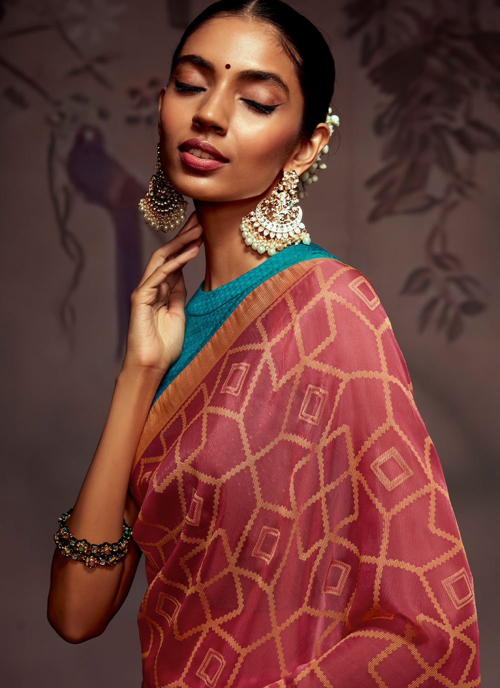 Contemporary Brasso Pink Print Saree