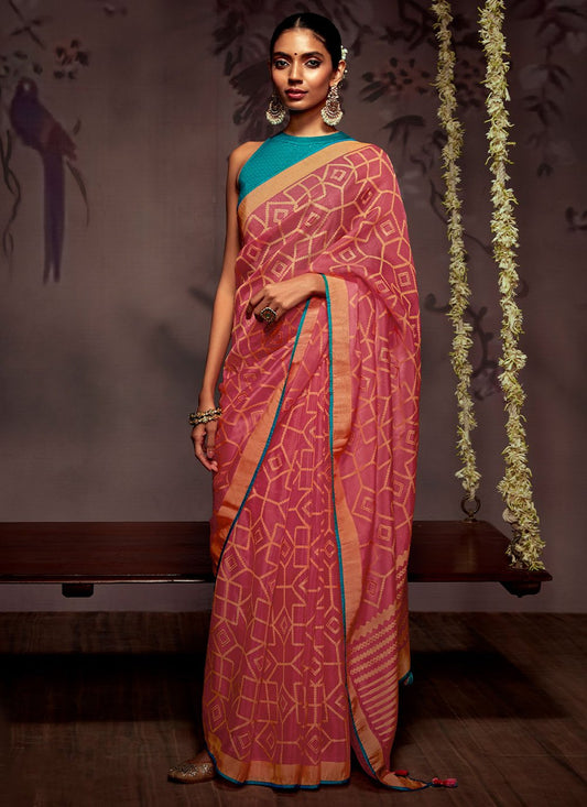 Contemporary Brasso Pink Print Saree