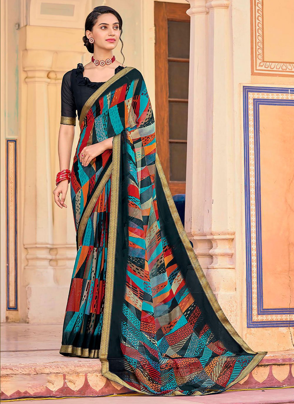 Classic Faux Chiffon Multi Colour Print Saree