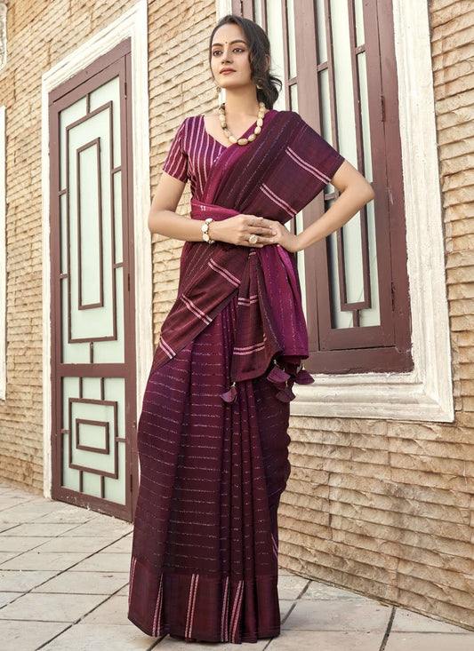 Classic Georgette Viscose Wine Patch Border Saree