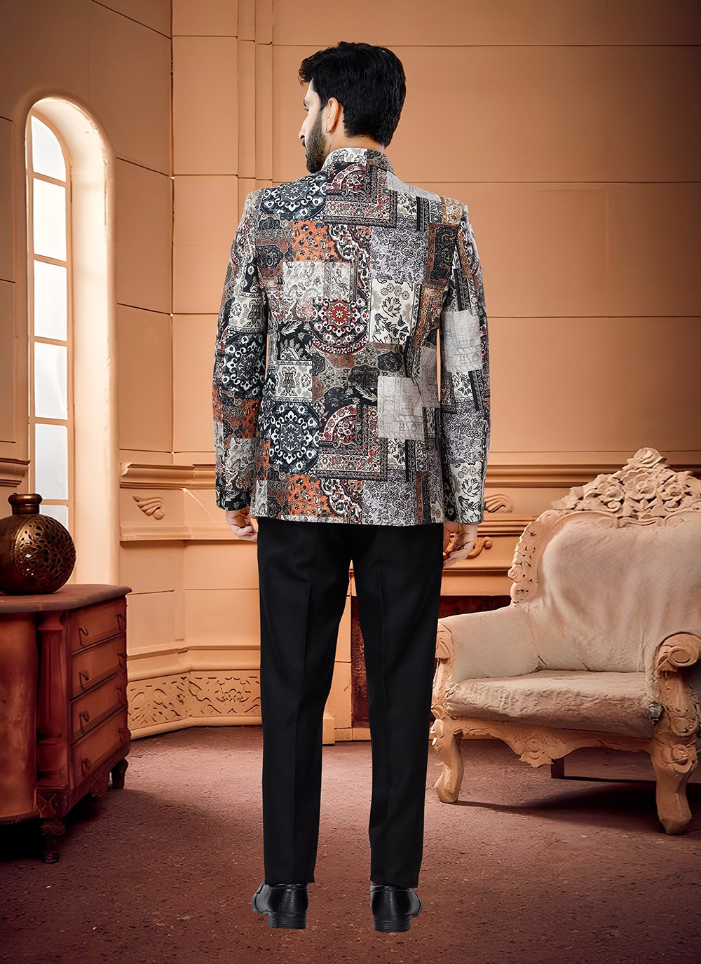 Jodhpuri Suit Satin Multi Colour Fancy Work Mens Kajols Indian Pakistani Fashion Tailoring