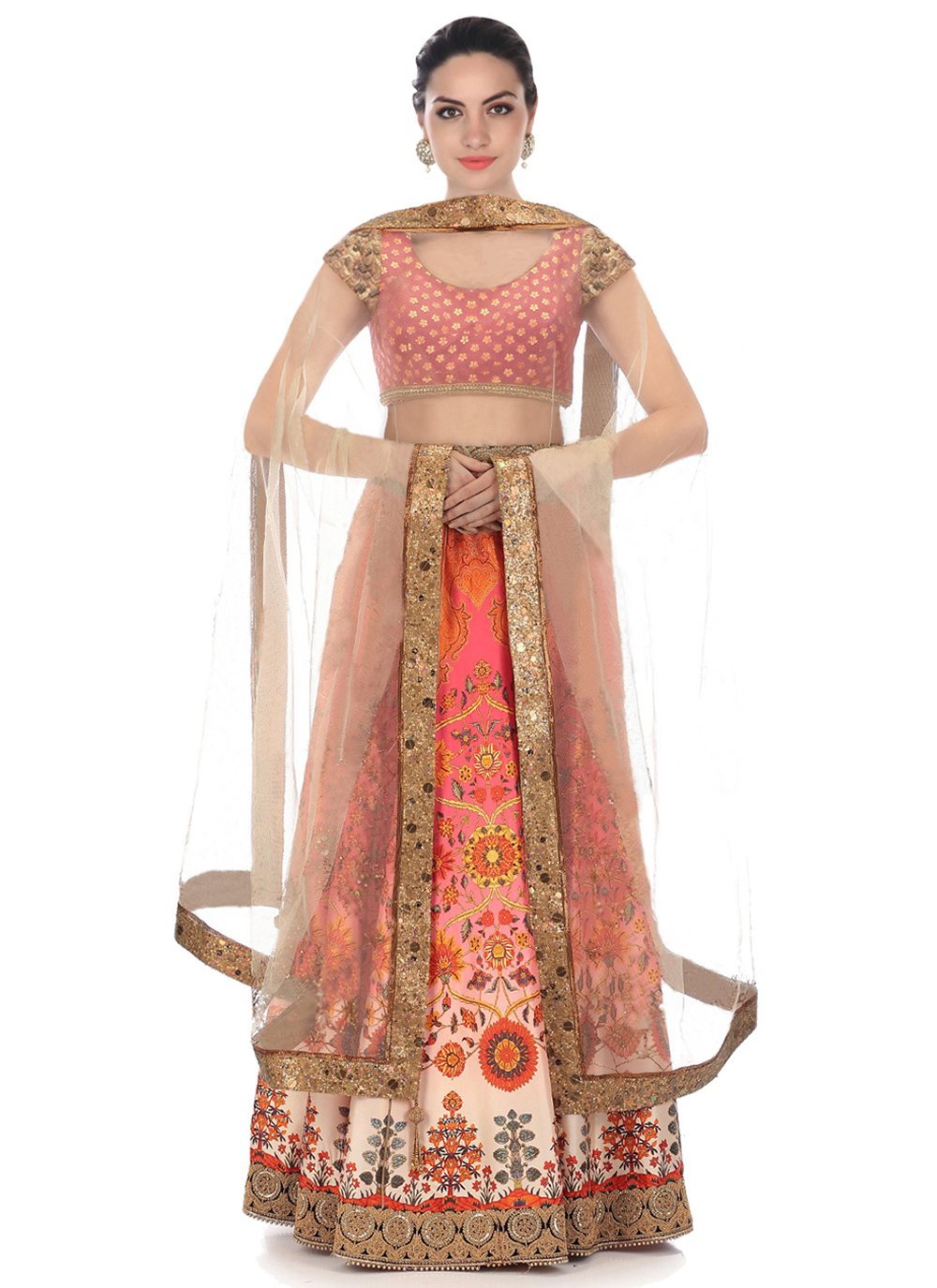 Lehenga Choli Satin Multi Colour Embroidered Lehenga Choli