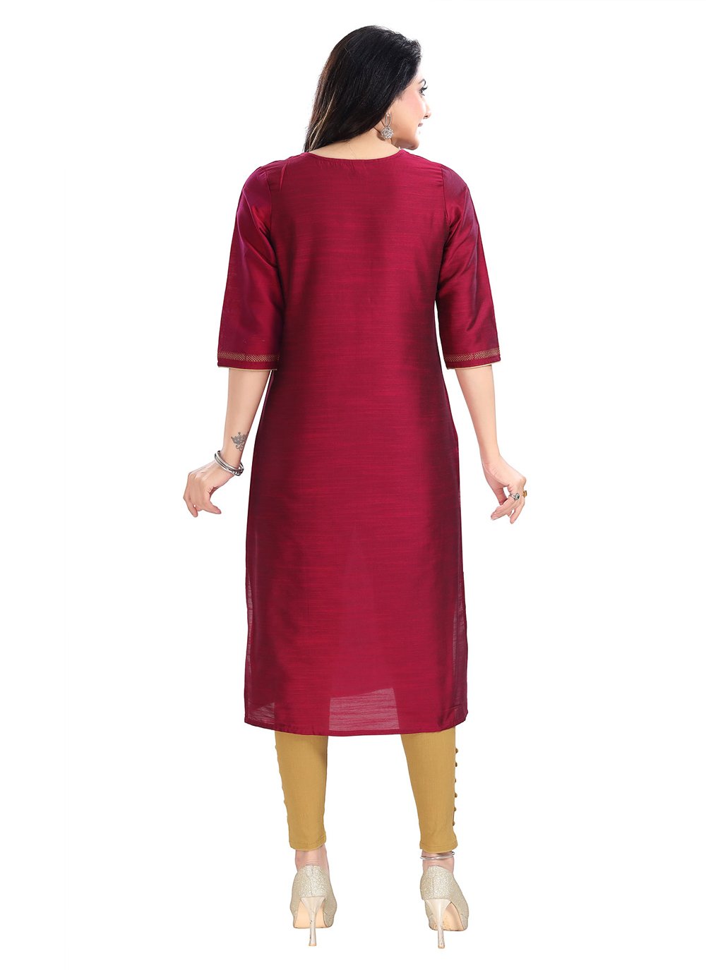 Casual Kurti Silk Blend Magenta Print Kurtis