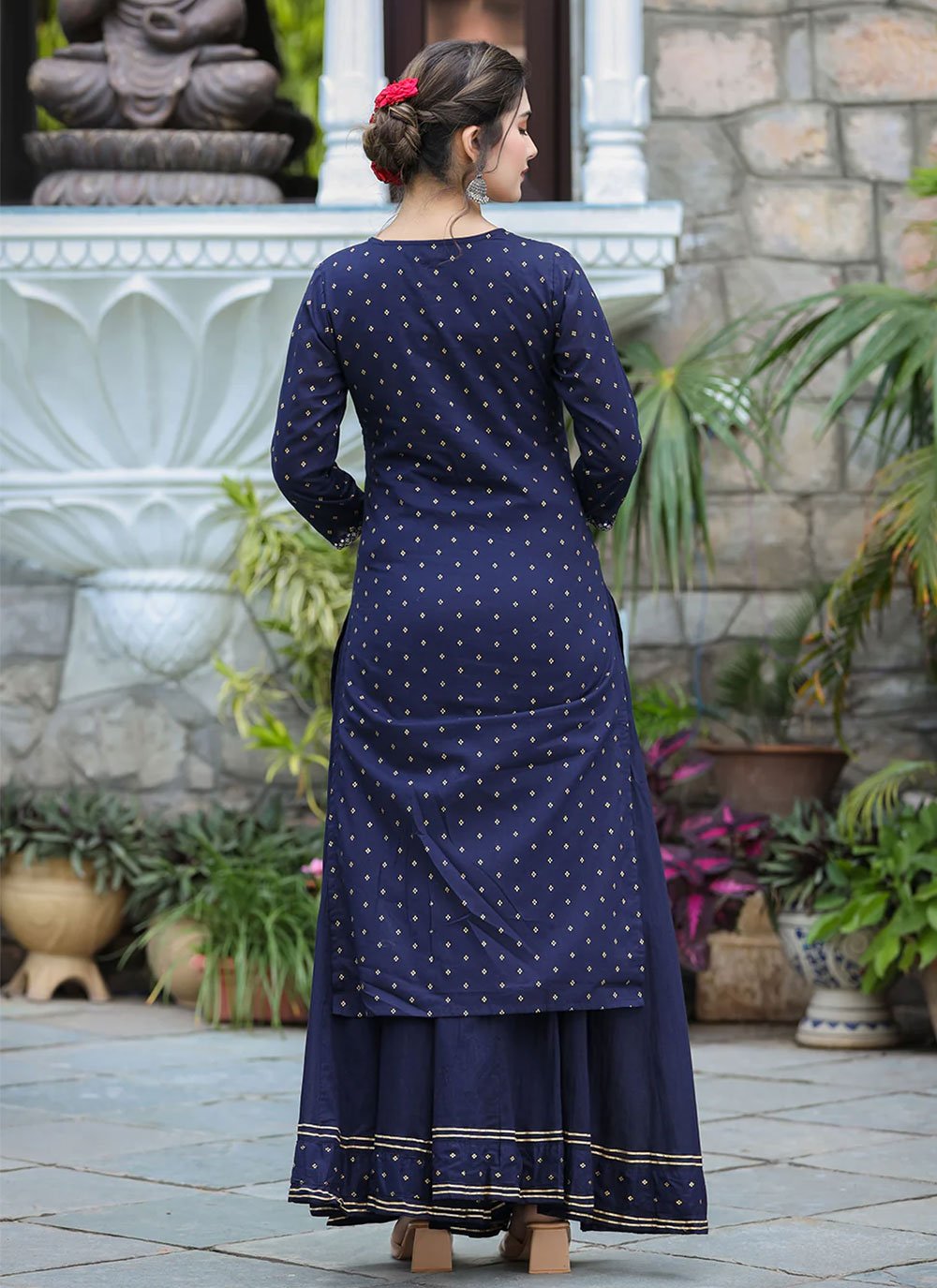 Straight Salwar Suit Cotton Blue Print Salwar Kameez