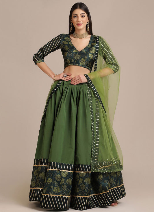 A Line Lehenga Tafeta Silk Green Print Lehenga Choli