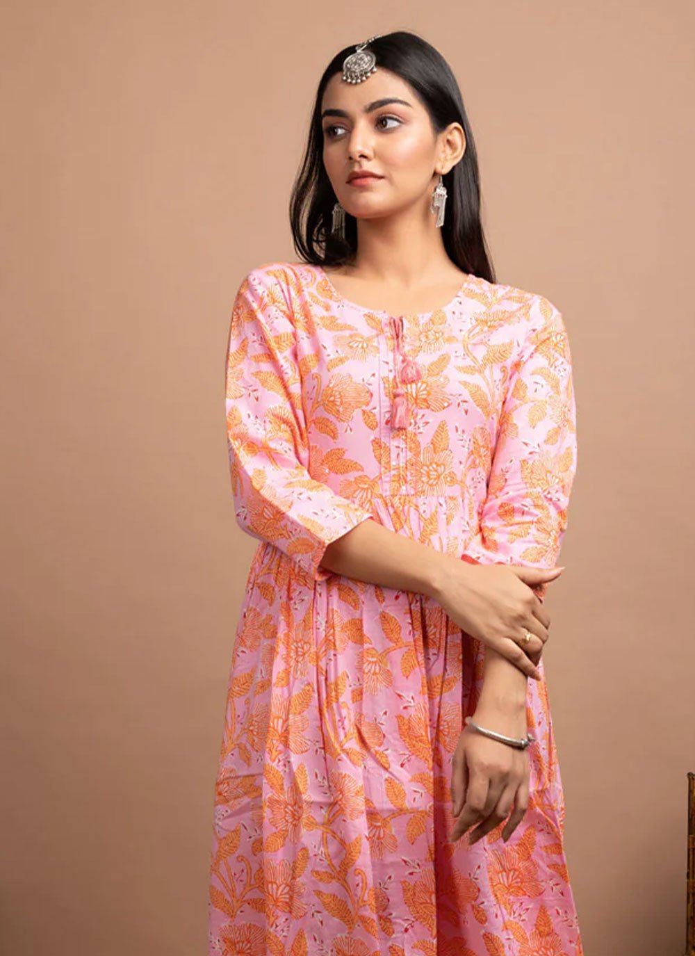 Gown Cotton Pink Print Gown