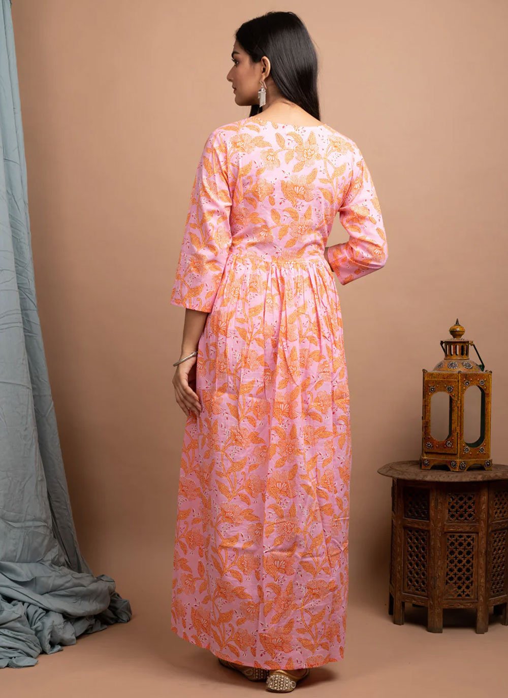 Gown Cotton Pink Print Gown