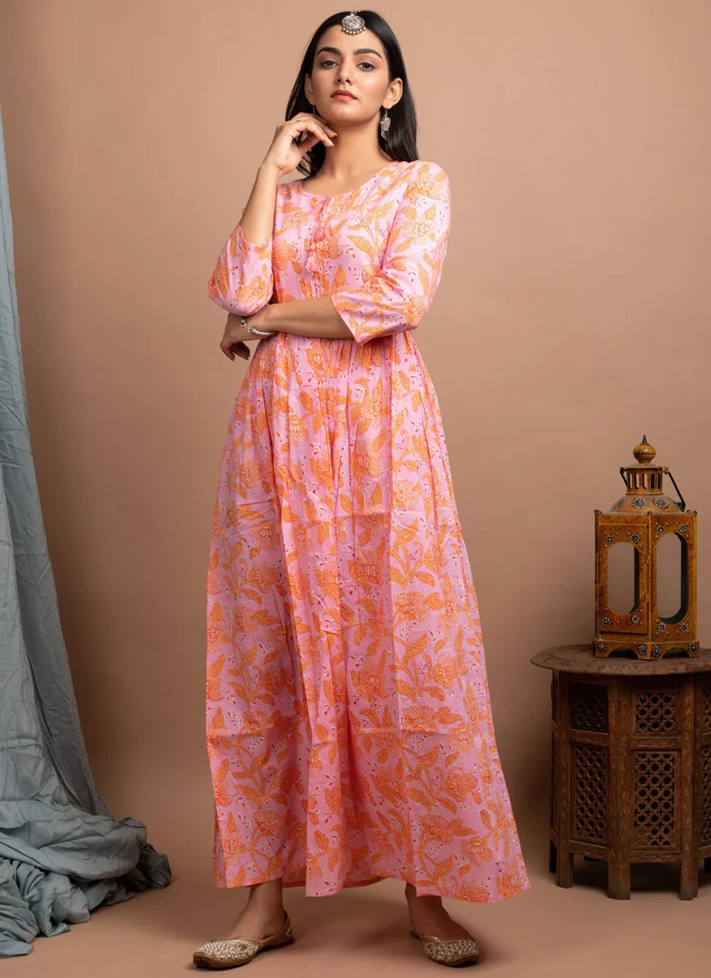 Gown Cotton Pink Print Gown