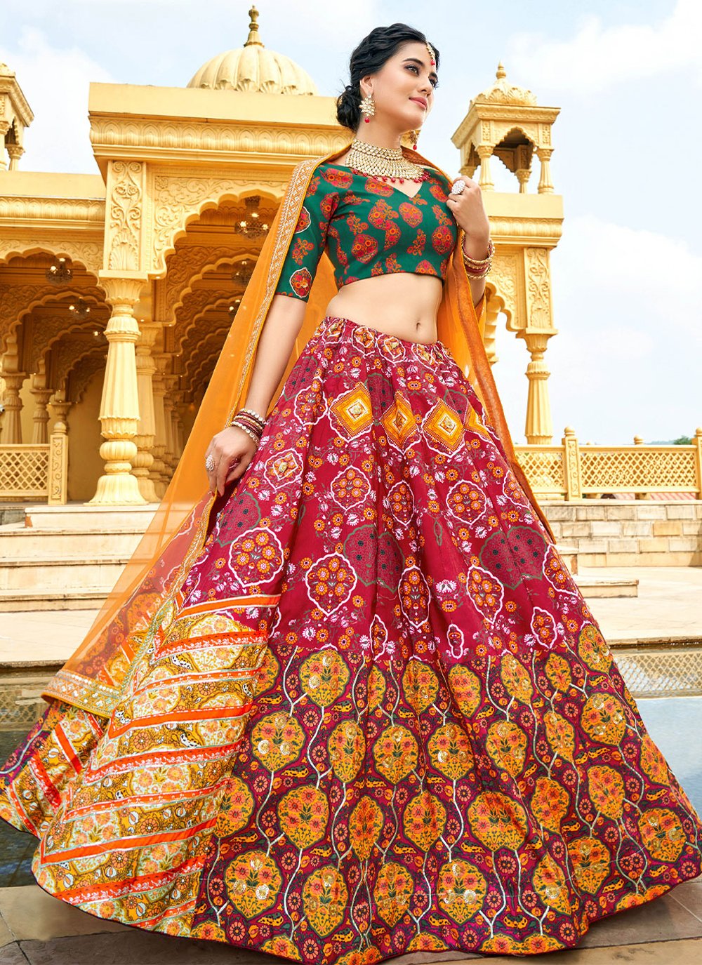 Lehenga Choli Silk Multi Colour Mirror Lehenga Choli