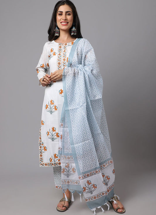 Salwar Suit Cotton White Print Salwar Kameez