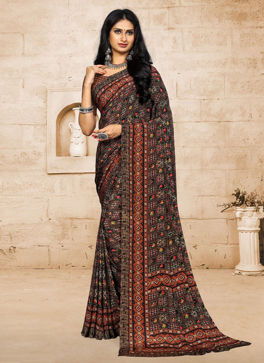 Trendy Saree Faux Crepe Black Print Saree