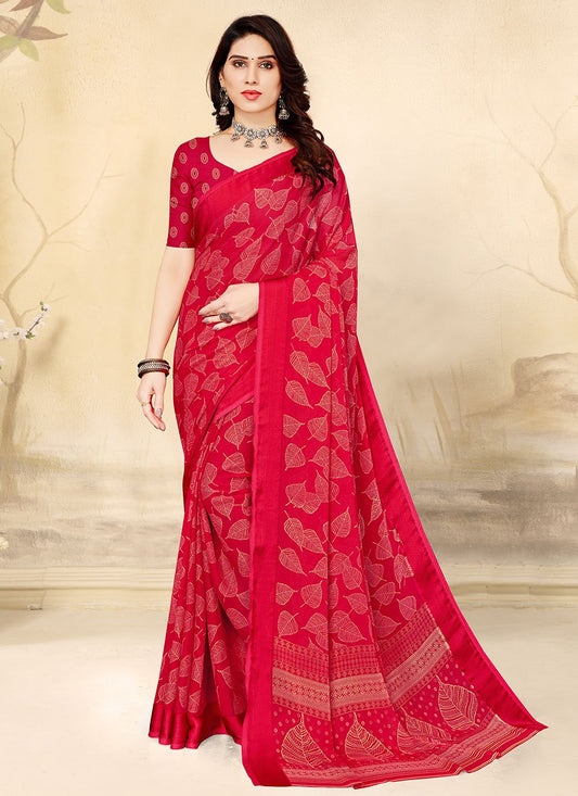 Trendy Saree Chiffon Pink Print Saree