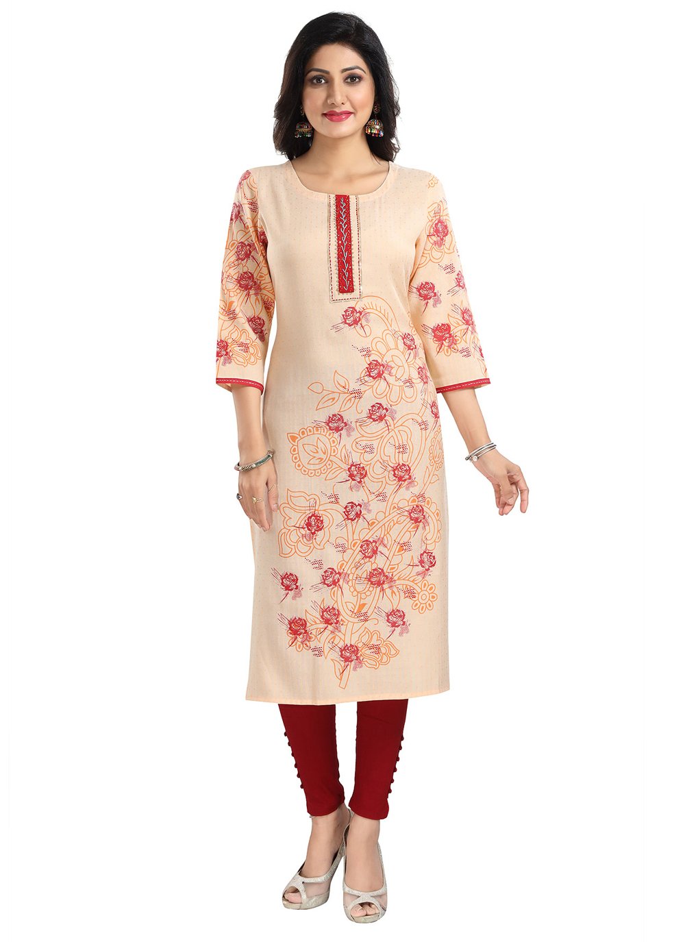 Casual Kurti Viscose Cream Print Kurtis