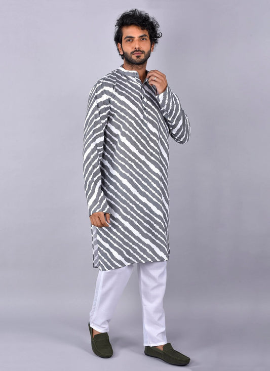 Kurta Pyjama Rayon Viscose Grey Print Mens
