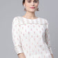 Designer Kurti Cotton White Print Kurtis