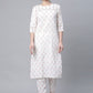 Designer Kurti Cotton White Print Kurtis