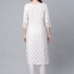 Designer Kurti Cotton White Print Kurtis