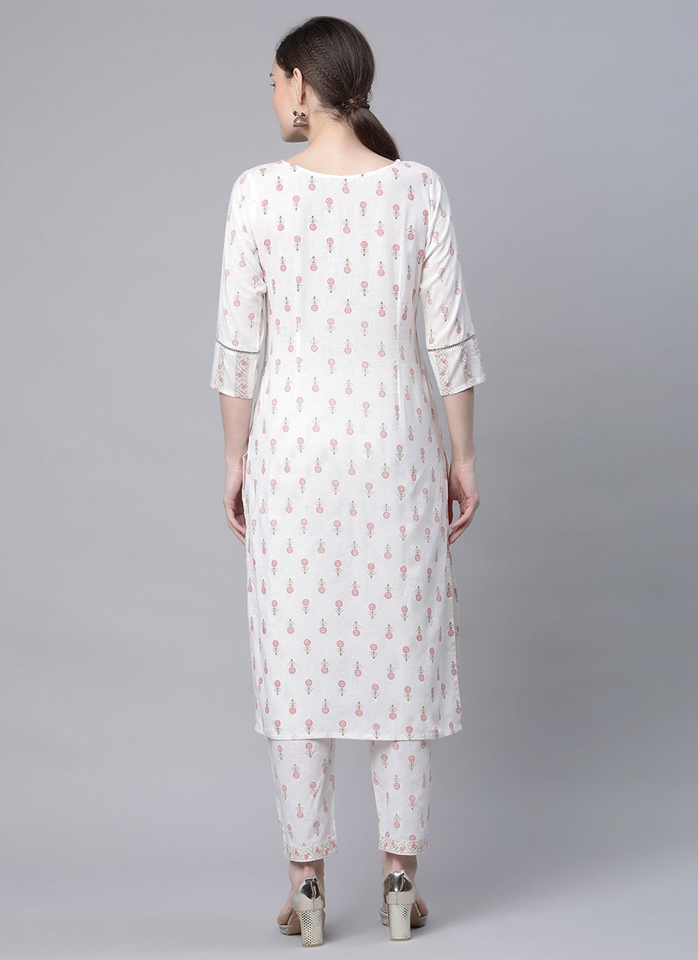 Designer Kurti Cotton White Print Kurtis