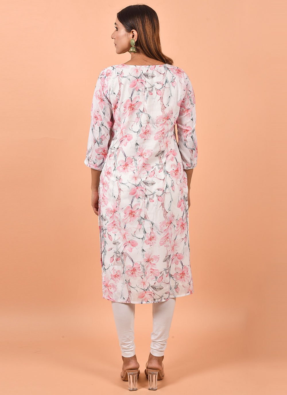 Party Wear Kurti Cotton White Print Kurtis