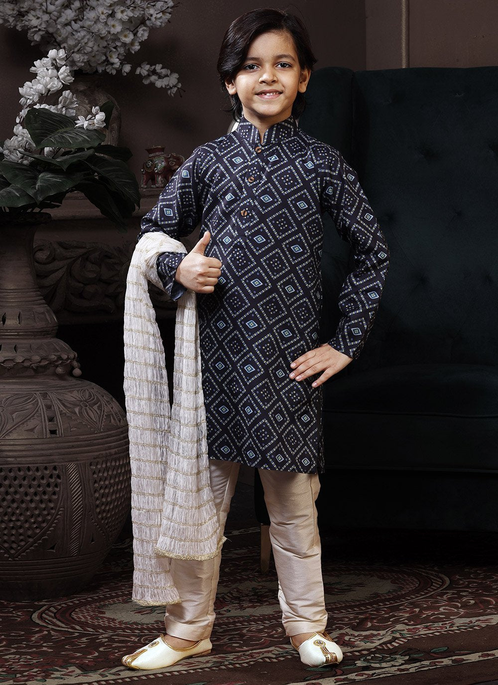 Kurta Pyjama Cotton Blue Print Kids