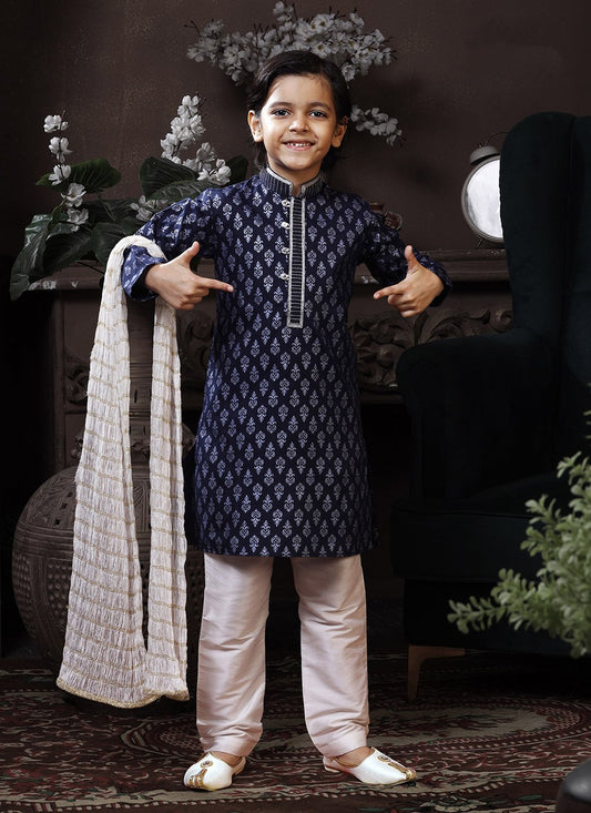 Kurta Pyjama Cotton Blue Print Kids