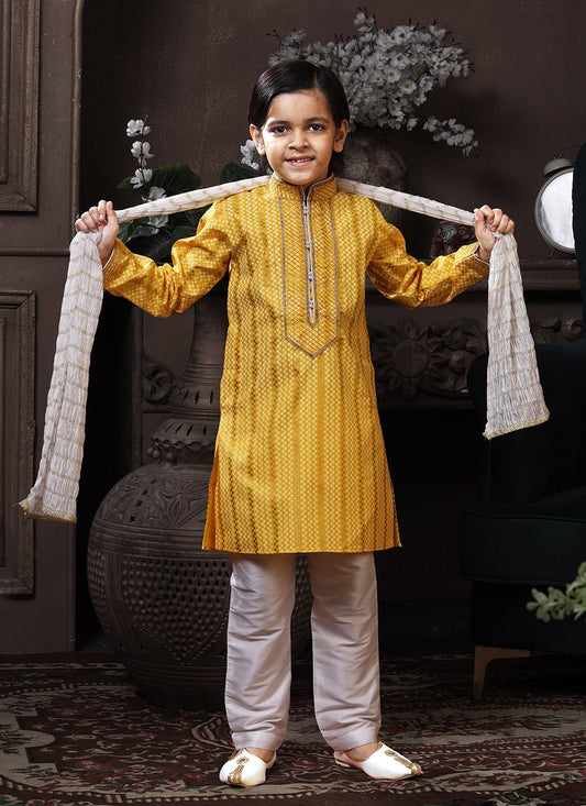 Kurta Pyjama Cotton Yellow Print Kids