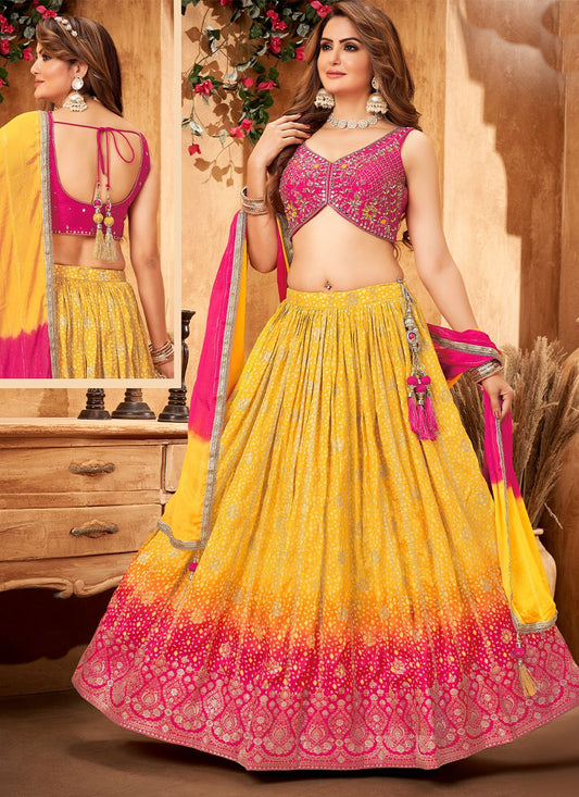 Lehenga Choli Georgette Yellow Print Lehenga Choli